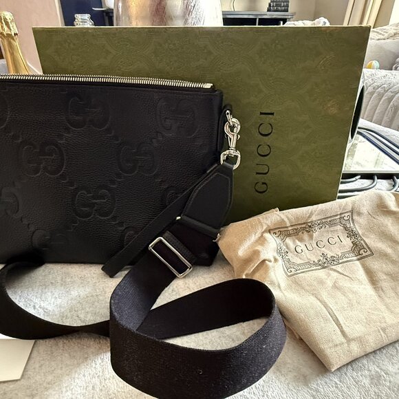 Men's Gucci Monogram Embroidered Leather Crossbody - Picture 3 of 10